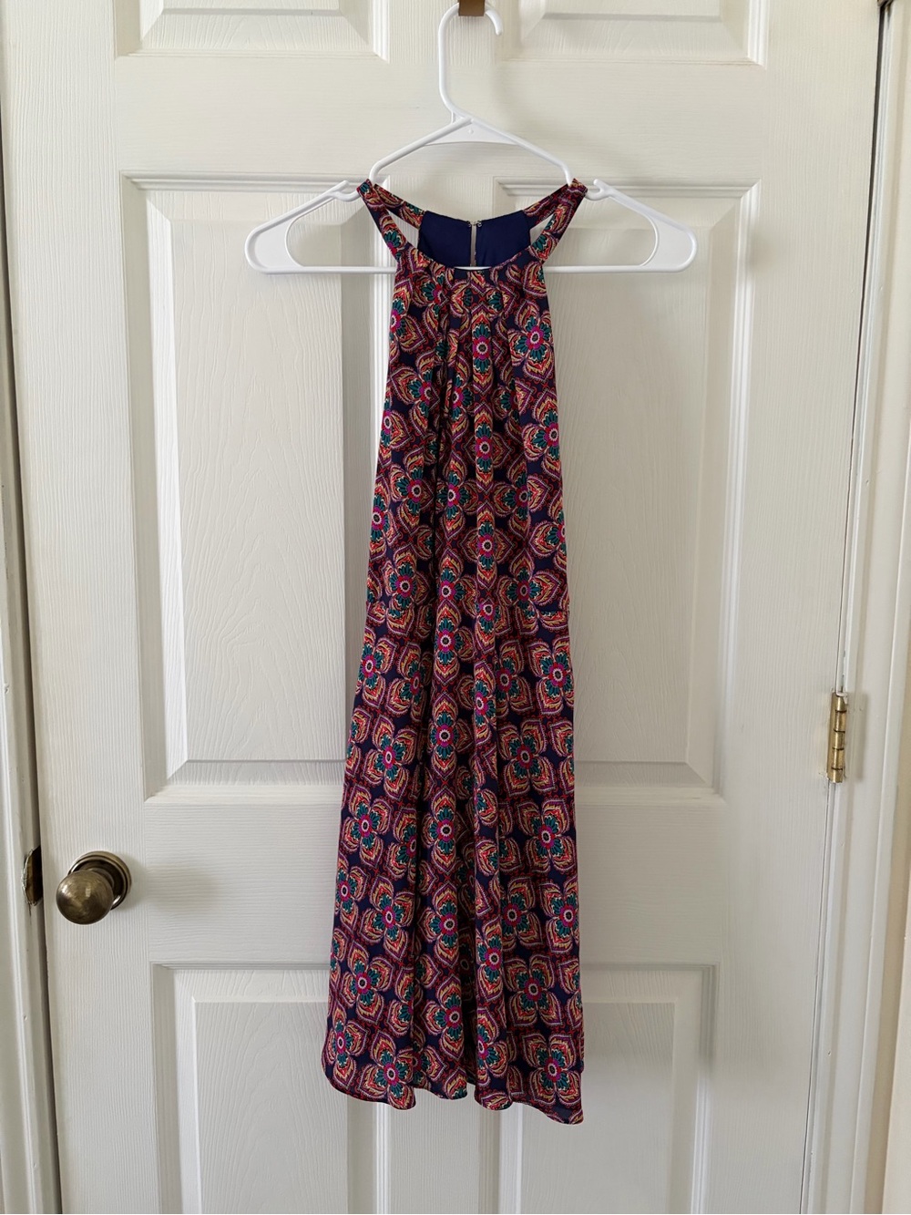 Express Navy Halter Maxi Dress with Multicolor Floral Print